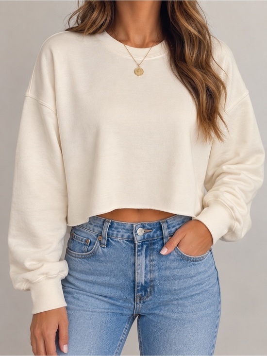 WeWoreWhat Tops - WeWoreWhat Cream Cropped Raw-Hem Crewneck Sweatshirt.  NWT/XS